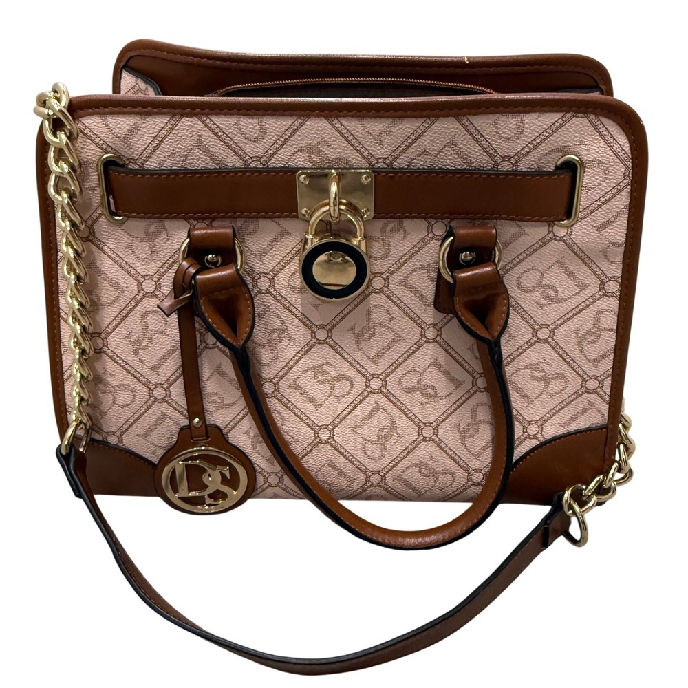 Dasein Satchel Handbag Women Medium Pink Brown Good Monogram Logo Crossbody